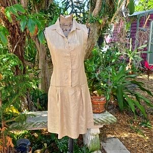 Cashmere golden tan 100% linen XS NWT drop waist sleeveless dress.